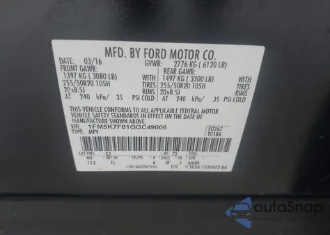 2016 Ford Explorer Limited from USA, damaged, VIN 1FM5K7F81GGC49006